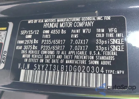 2013 Hyundai Santa Fe Sport from USA, damaged, VIN 5XYZT3LB1DG020304